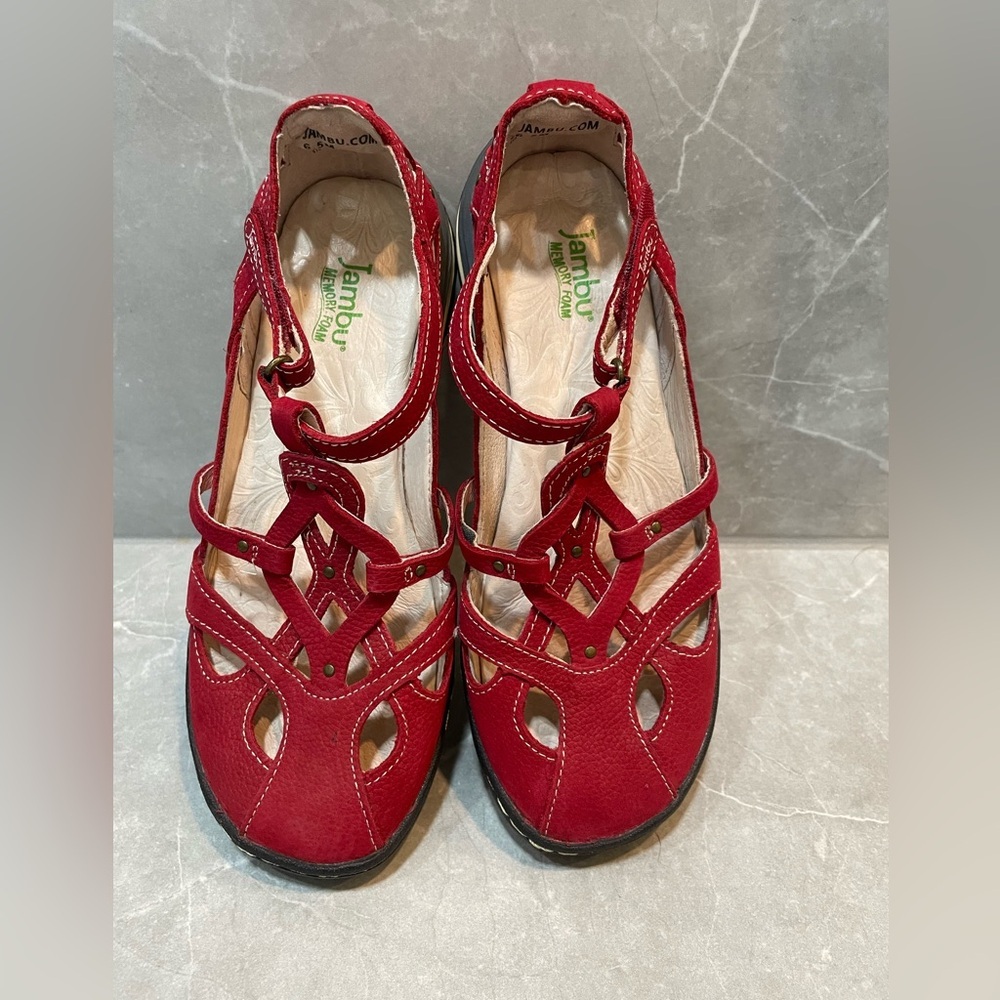 Jambu Spain Red Strap Women's Cutout Mary Jane Clog Sandals